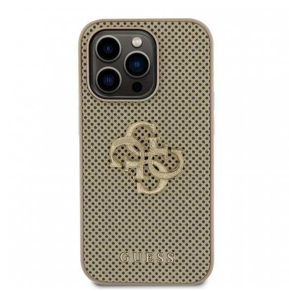 Guess PU Perforated 4G Glitter Metal Logo-fodral för iPhone 14 Pro Max Gold