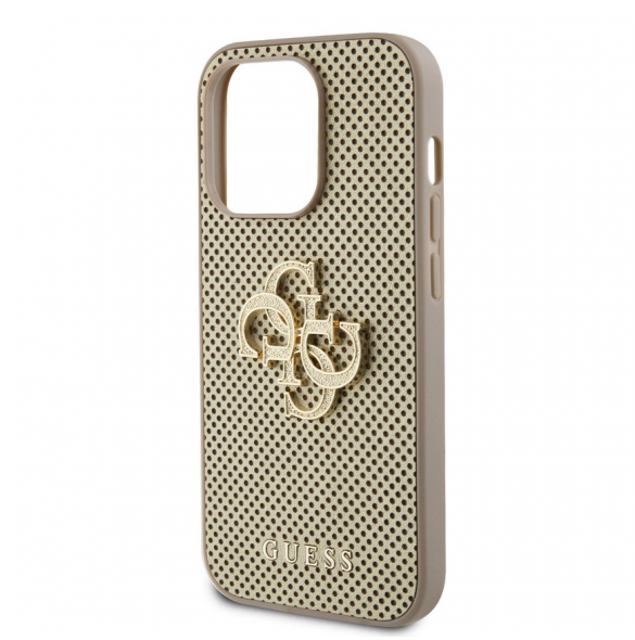 Guess PU Perforated 4G Glitter Metal Logo-fodral för iPhone 14 Pro Max Gold