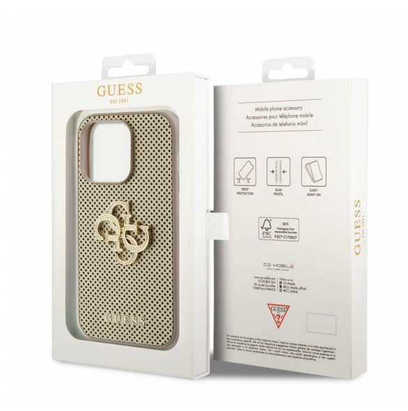Guess PU Perforated 4G Glitter Metal Logo-fodral för iPhone 14 Pro Max Gold