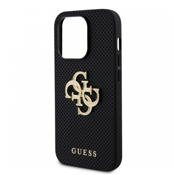 Guess PU Perforated 4G Glitter Metal Logo Fodral för iPhone 14 Pro Svart