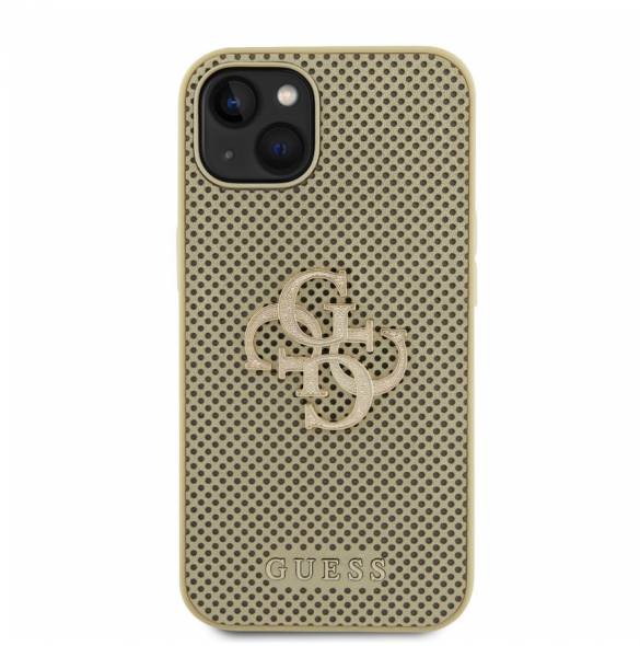 Guess PU Perforerad 4G Glitter Metal Logotypfodral för iPhone 13 Gold