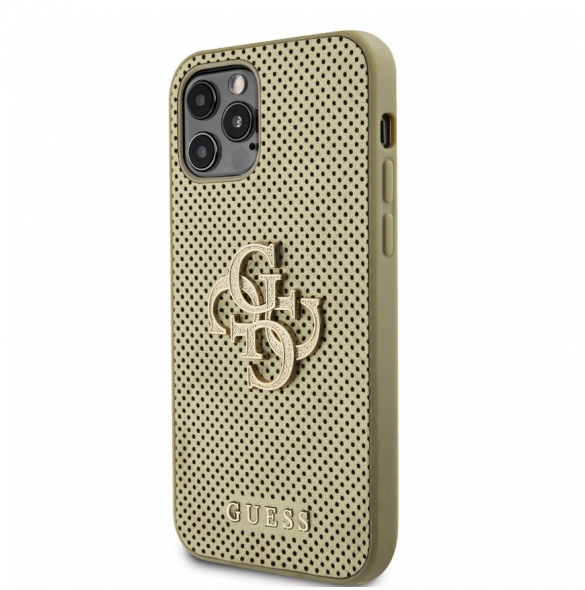 Guess PU Perforated 4G Glitter Metal Logo-fodral för iPhone 12/12 Pro Gold