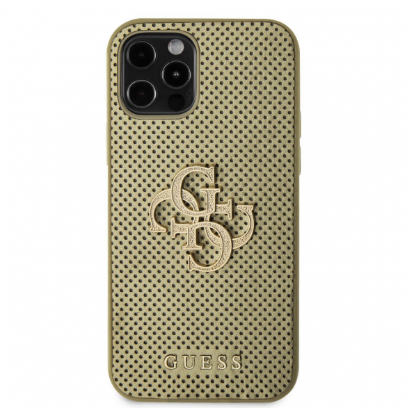 Guess PU Perforated 4G Glitter Metal Logo-fodral för iPhone 12/12 Pro Gold