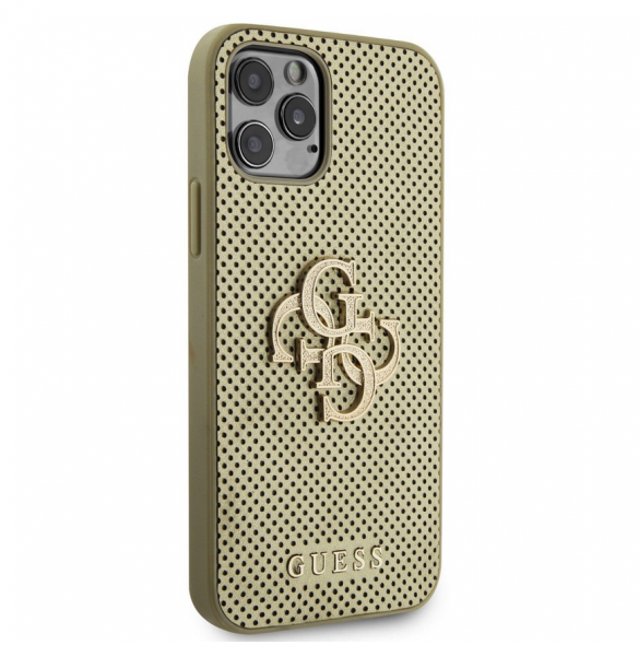 Guess PU Perforated 4G Glitter Metal Logo-fodral för iPhone 12/12 Pro Gold