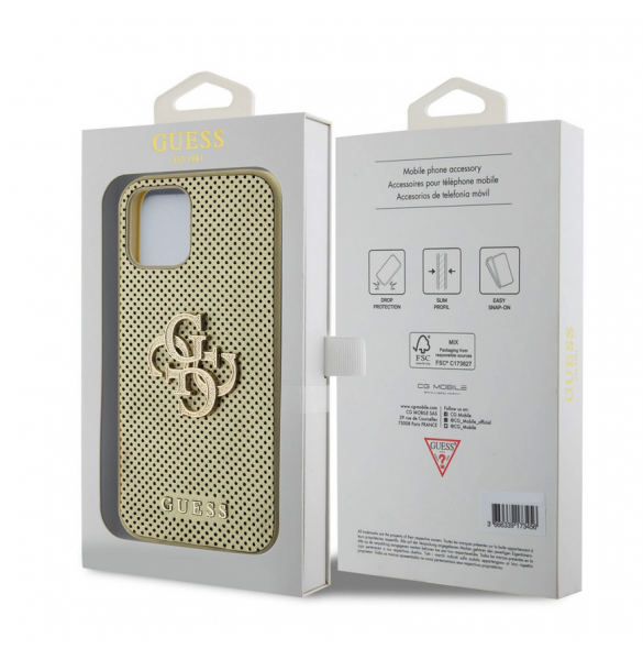 Guess PU Perforated 4G Glitter Metal Logo-fodral för iPhone 12/12 Pro Gold