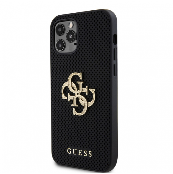 Guess PU Perforated 4G Glitter Metal Logo Fodral för iPhone 12/12 Pro Svart