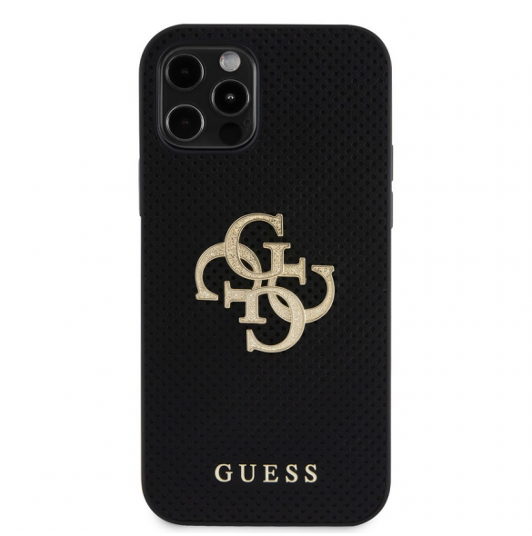 Guess PU Perforated 4G Glitter Metal Logo Fodral för iPhone 12/12 Pro Svart