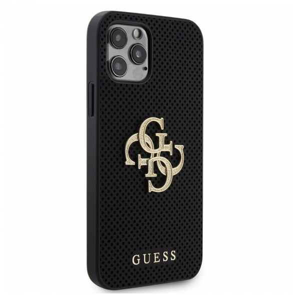 Guess PU Perforated 4G Glitter Metal Logo Fodral för iPhone 12/12 Pro Svart
