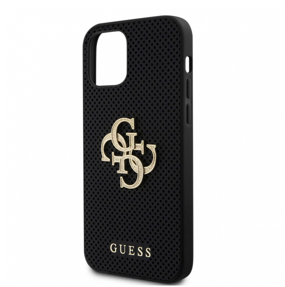 Guess PU Perforated 4G Glitter Metal Logo Fodral för iPhone 12/12 Pro Svart