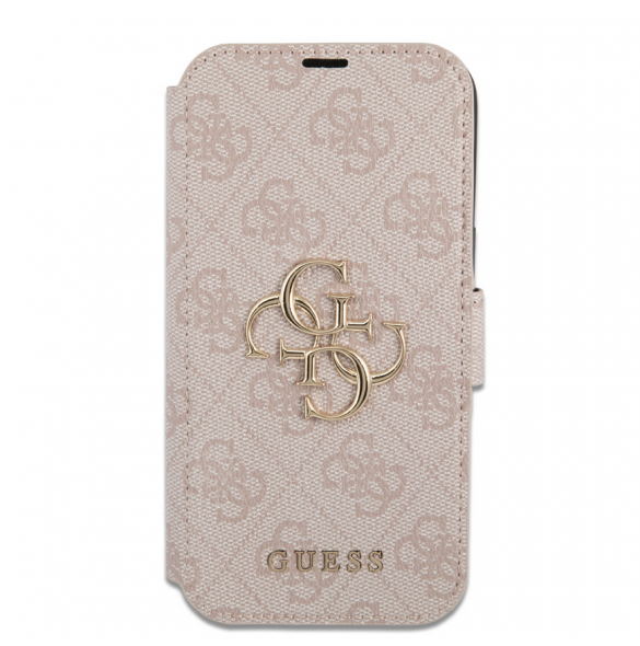 Guess PU Leather 4G Metal Logo Bokfodral för iPhone 15 Pro Max Rosa