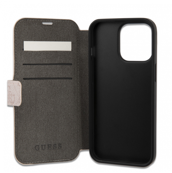 Guess PU Leather 4G Metal Logo Bokfodral för iPhone 15 Pro Max Rosa