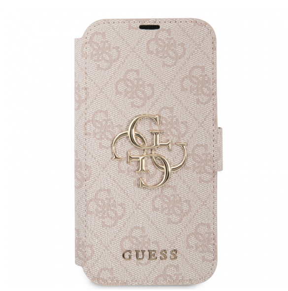 Guess PU Leather 4G Metal Logo Bokfodral för iPhone 15 Rosa