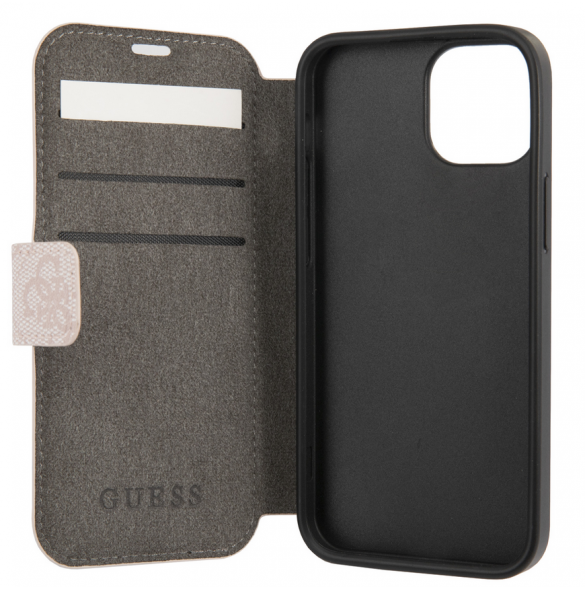 Guess PU Leather 4G Metal Logo Bokfodral för iPhone 15 Rosa