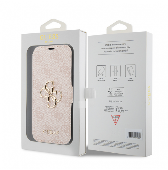 Guess PU Leather 4G Metal Logo Bokfodral för iPhone 15 Rosa