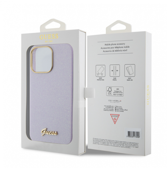 Guess PU Glitter helt inslaget fodral till iPhone 15 Pro Max Lilac