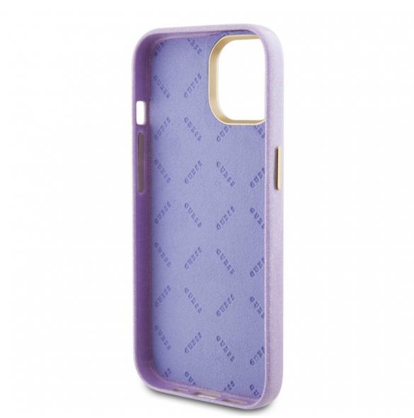 Guess PU Glitter helt inslaget fodral till iPhone 15 Lilac