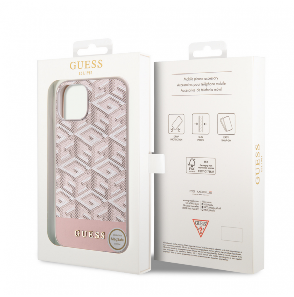 Guess PU G Cube MagSafe Fodral till iPhone 15 Rosa