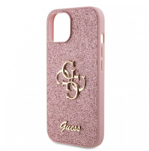 Guess PU Fixed Glitter 4G metalllogofodral för iPhone 13 Rosa