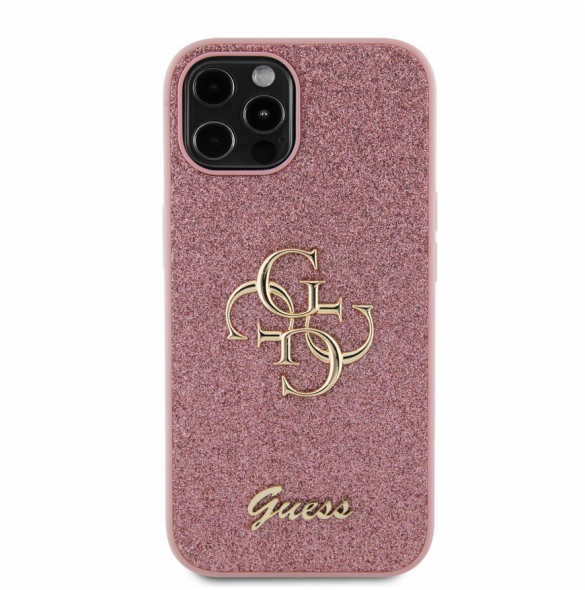 Guess PU Fixed Glitter 4G metalllogofodral för iPhone 12/12 Pro Pink