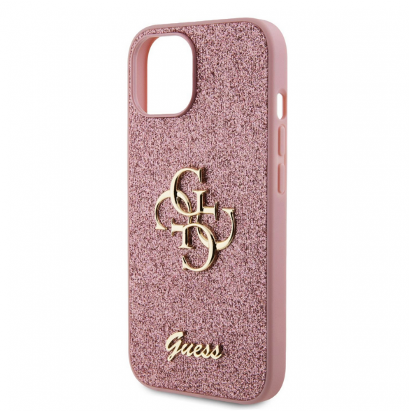 Guess PU Fixed Glitter 4G metalllogofodral för iPhone 12/12 Pro Pink