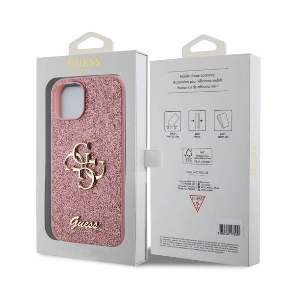 Guess PU Fixed Glitter 4G metalllogofodral för iPhone 12/12 Pro Pink