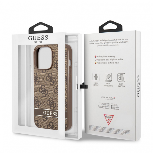 Guess PU 4G Stripe-fodral till iPhone 13 Pro Brown