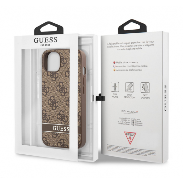 Guess PU 4G Stripe Fodral till iPhone 13 Brun