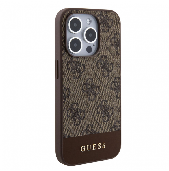 Guess PU 4G Stripe MagSafe-fodral till iPhone 15 Pro Max Brun