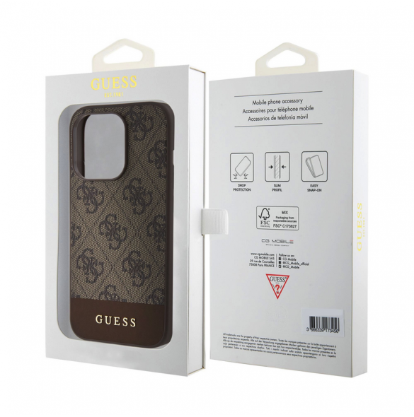 Guess PU 4G Stripe MagSafe-fodral till iPhone 15 Pro Max Brun