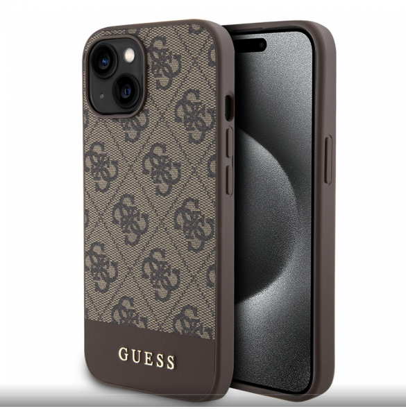 Guess PU 4G Stripe MagSafe Fodral till iPhone 15 Brun