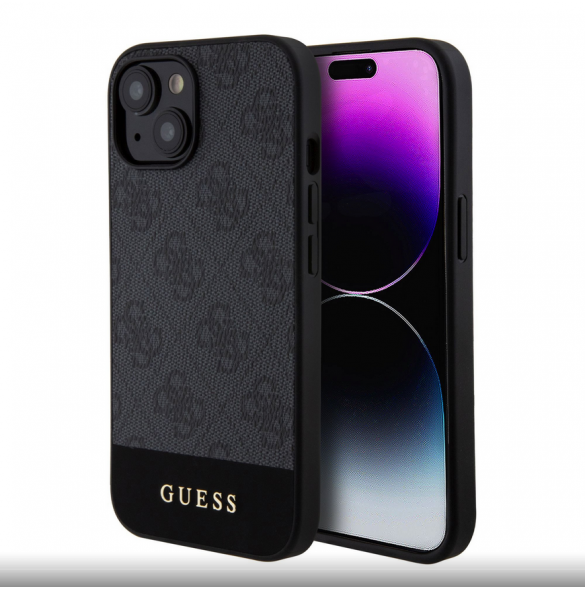 Guess PU 4G Stripe MagSafe Fodral för iPhone 15 Svart