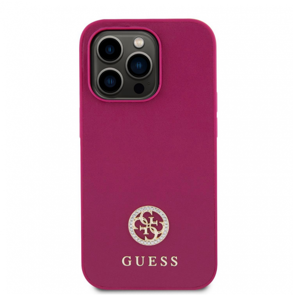 Guess PU 4G Strass metalllogofodral för iPhone 15 Pro Pink