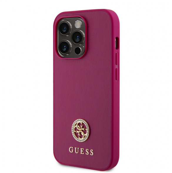 Guess PU 4G Strass metalllogofodral för iPhone 15 Pro Max Rosa
