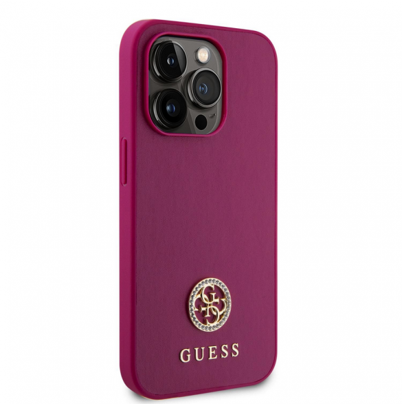 Guess PU 4G Strass metalllogofodral för iPhone 15 Pro Max Rosa