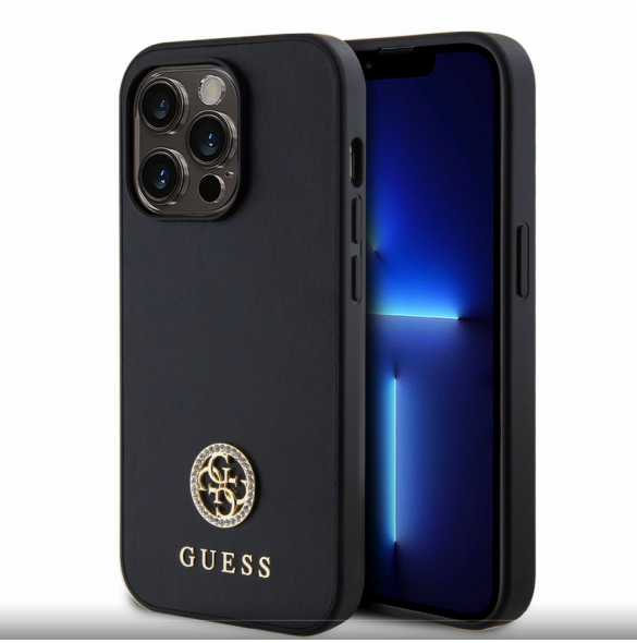 Guess PU 4G Strass metalllogofodral för iPhone 15 Pro Max Svart