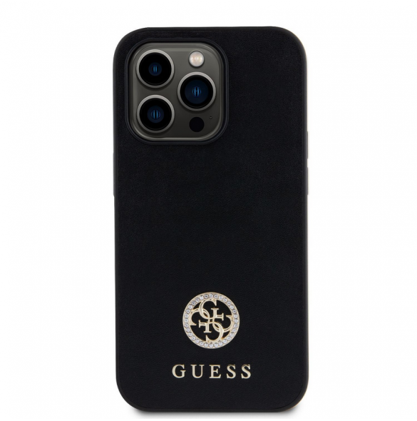 Guess PU 4G Strass metalllogofodral för iPhone 15 Pro Max Svart