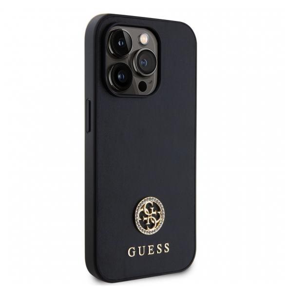 Guess PU 4G Strass metalllogofodral för iPhone 15 Pro Max Svart