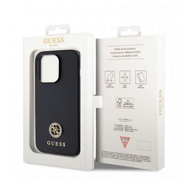 Guess PU 4G Strass metalllogofodral för iPhone 15 Pro Max Svart
