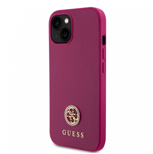 Guess PU 4G Strass metalllogofodral för iPhone 15 Rosa