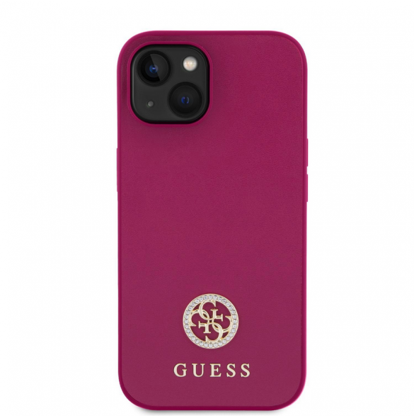 Guess PU 4G Strass metalllogofodral för iPhone 15 Rosa