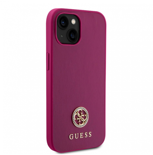 Guess PU 4G Strass metalllogofodral för iPhone 15 Rosa