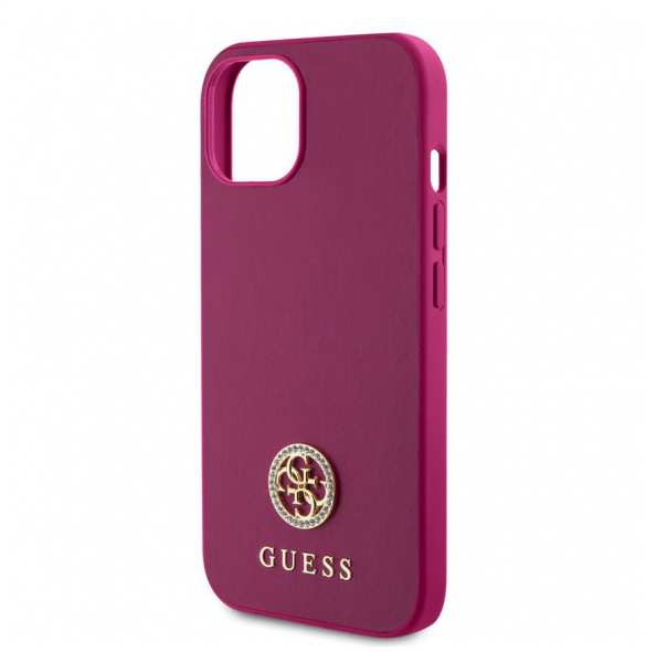 Guess PU 4G Strass metalllogofodral för iPhone 15 Rosa
