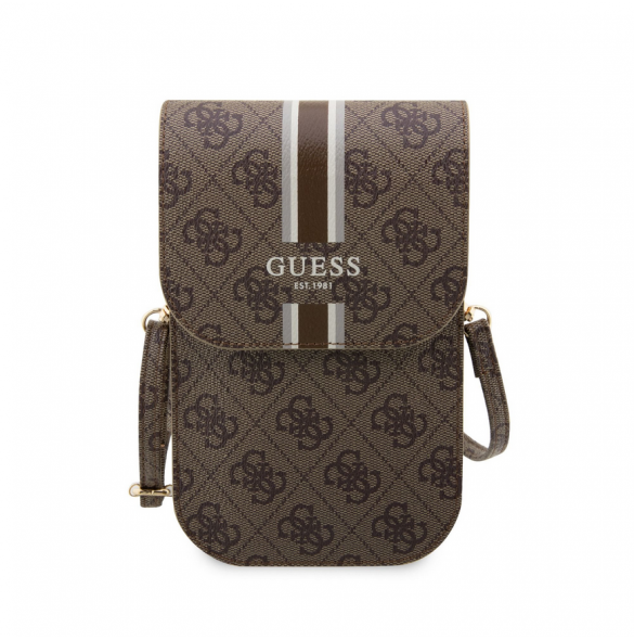 Guess PU 4G Printed Stripes Telefonväska Brun