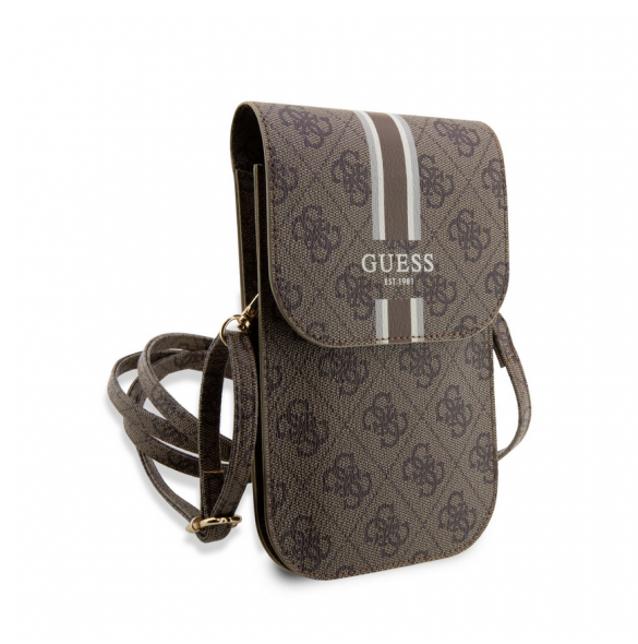 Guess PU 4G Printed Stripes Telefonväska Brun