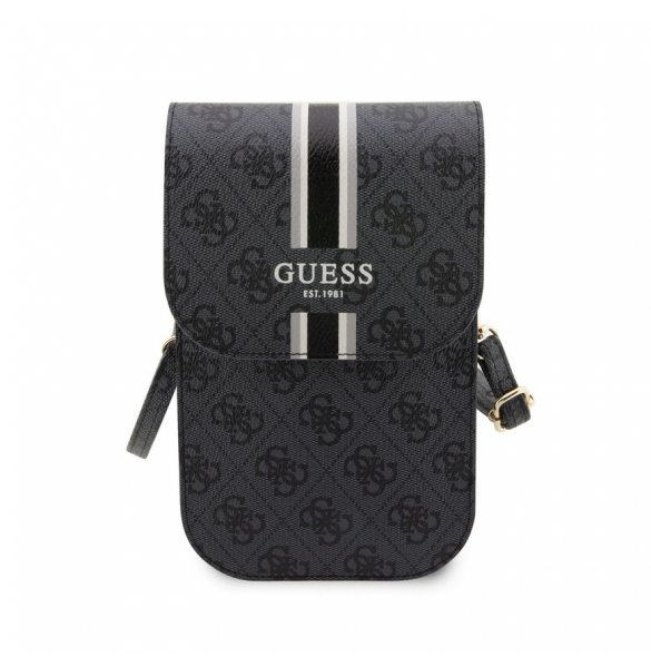 Guess PU 4G Printed Stripes Telefonväska Svart