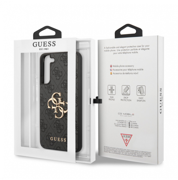 Guess PU 4G metalllogofodral för Samsung Galaxy S23+ Grå
