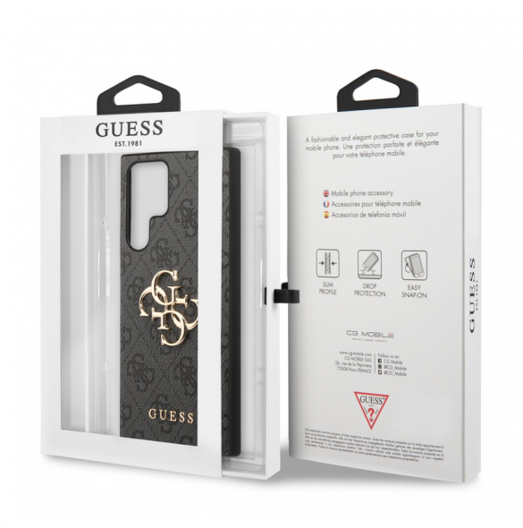 Guess PU 4G metalllogofodral till Samsung Galaxy S23 Ultra Grey