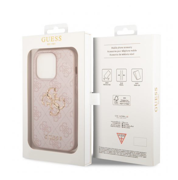 Guess PU 4G metalllogofodral för iPhone 15 Pro Max Rosa