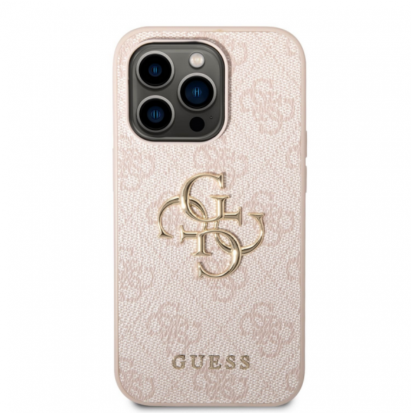 Guess PU 4G metalllogofodral för iPhone 14 Pro Pink