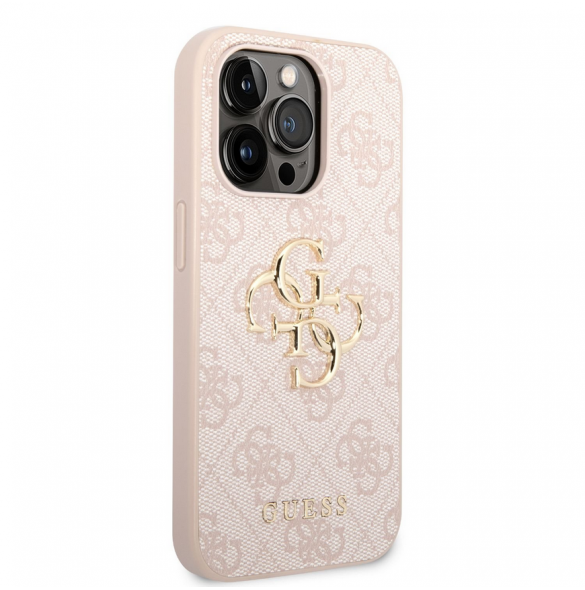 Guess PU 4G metalllogofodral för iPhone 14 Pro Pink